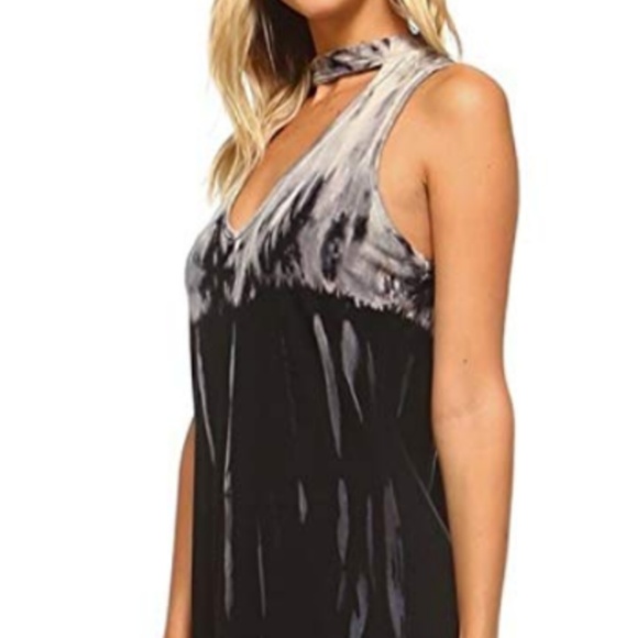 Sleeveless Tie Dye Tunic Collar V Neck Razor Back - Picture 3 of 5